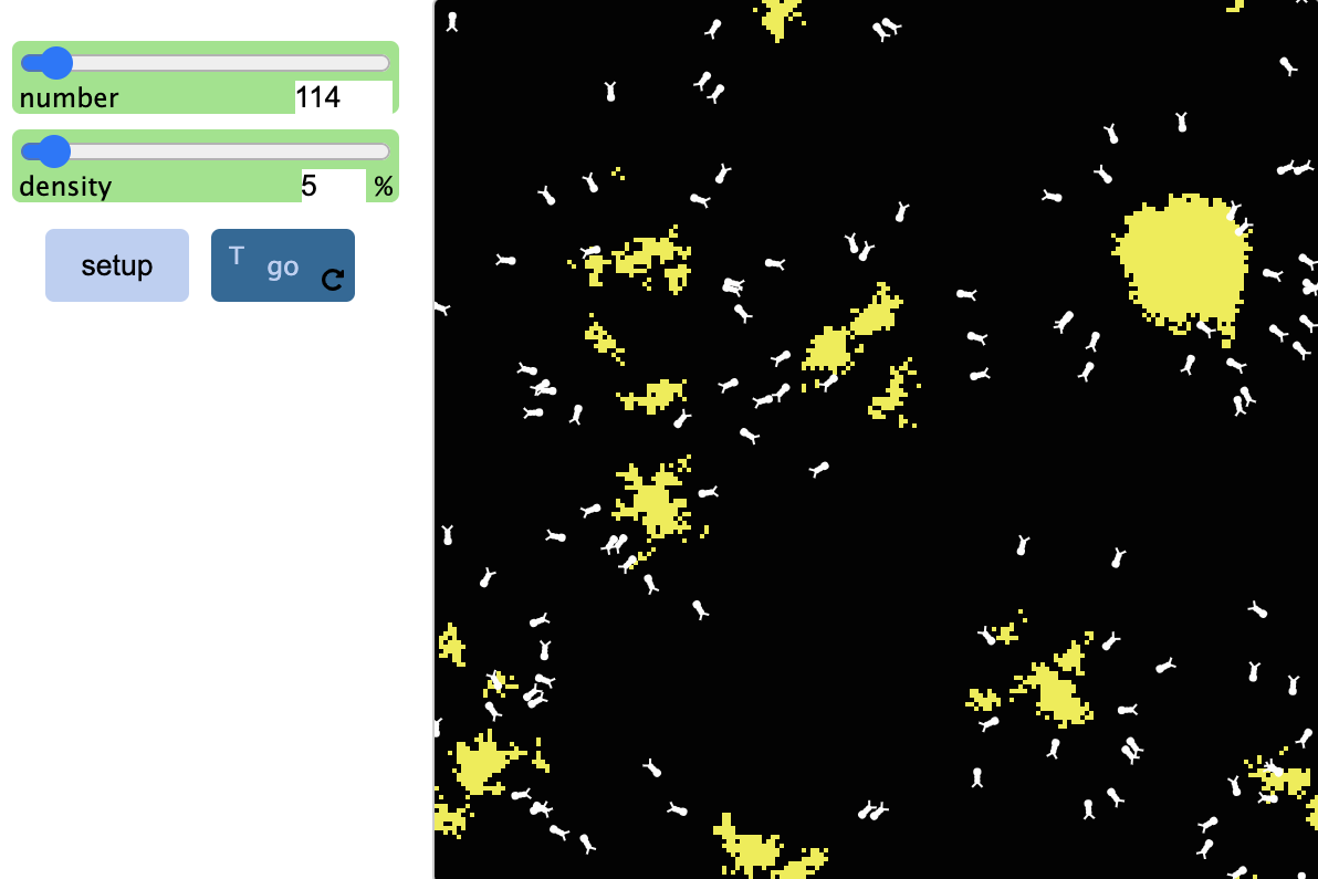 PURE LAMBDA - Emergent Behavior in the workplace | NetLogo | Termites at start